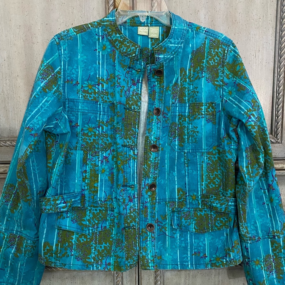 Vivid turquoise, and olive (finished) cotton jacket